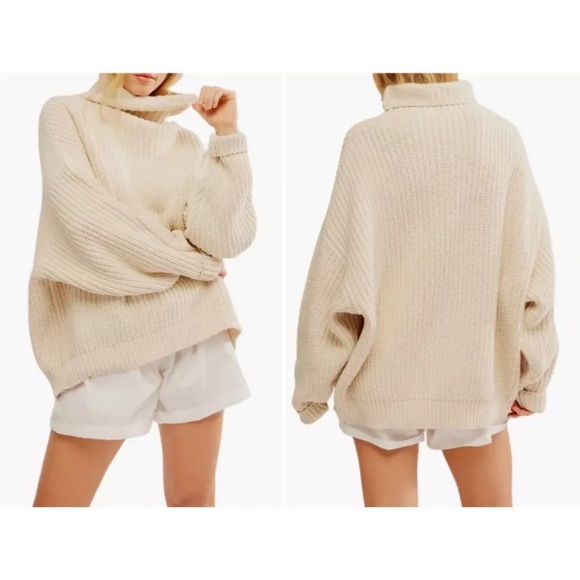 Free People Sz S Swim Too Deep Oversized Sweater Neon Green Cotton Acrylic - Picture 2 of 8